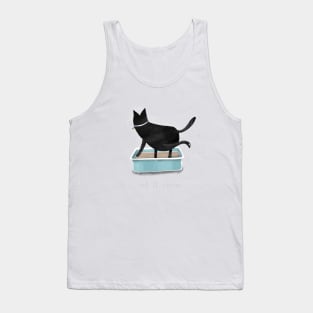 Cartoon black cat with cat litter box and the inscription "let it snow". Tank Top